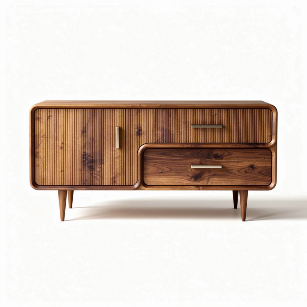 Mid-century modern wooden sideboard with two drawers and storage cabinet 120 x 40 x 60cm