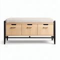 Wooden storage bench with cushioned seating and three drawers 90 x 40 x 45cm