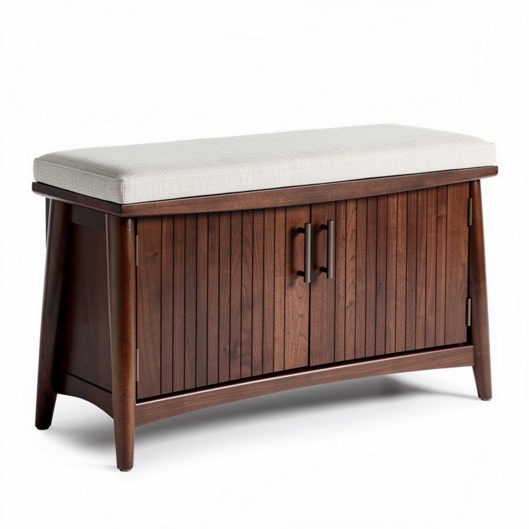 Wooden storage bench with padded cushion 100 x 45 x 50cm brown wood finish