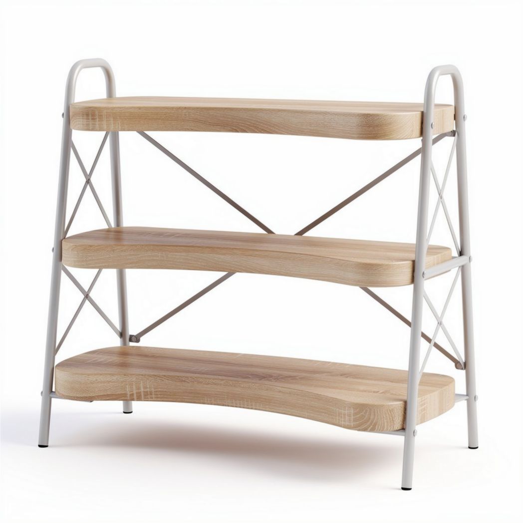 Wooden three-tier shelf with metal frame for living room storage 120 x 40 x 80cm