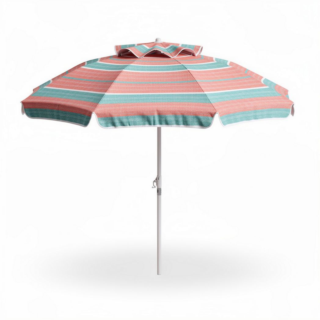 Striped beach umbrella with adjustable height and UV protection 150 x 150 x 250cm