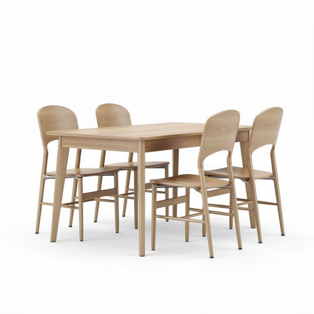 Wooden dining table set with five chairs in natural finish 150 x 75 x 75cm