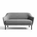 Gray fabric two-seater sofa with minimalist design and sturdy metal legs