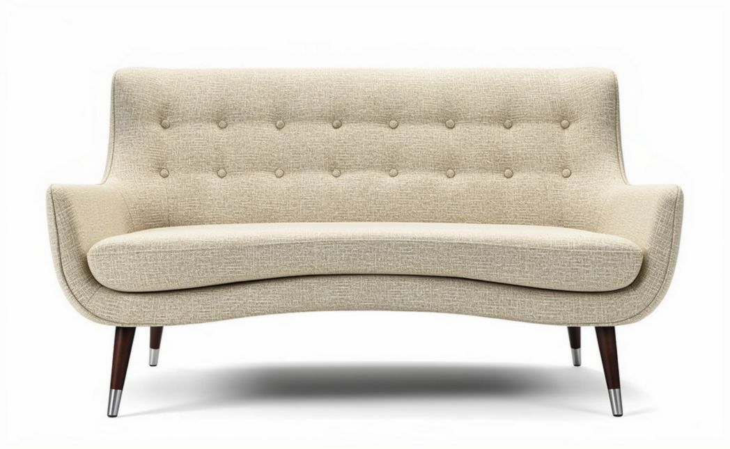 Sofa in beige fabric with tufted design and walnut wood legs 140 x 80 x 70cm