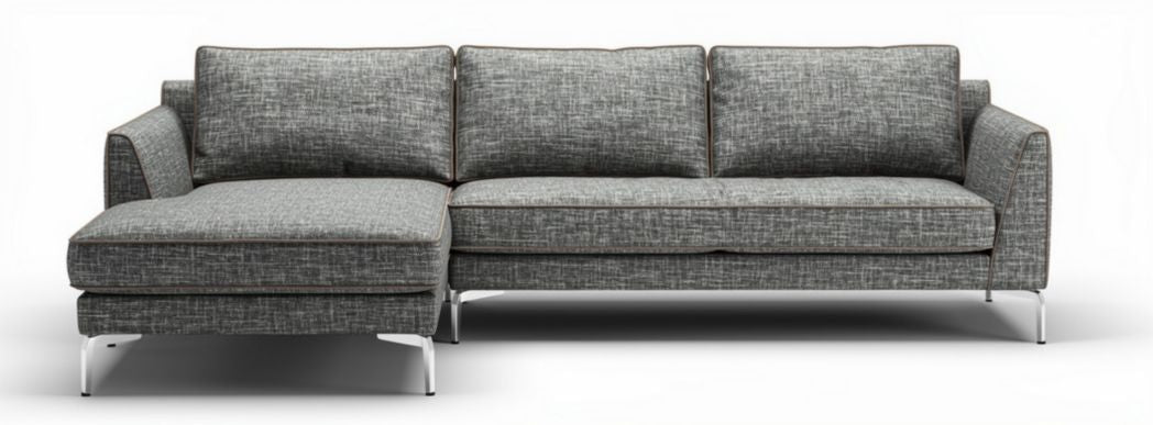Sectional sofa in grey fabric with metal legs 210 x 90 x 80cm