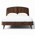 Wooden platform bed frame with curved headboard and natural finish 200 x 160 x 100cm