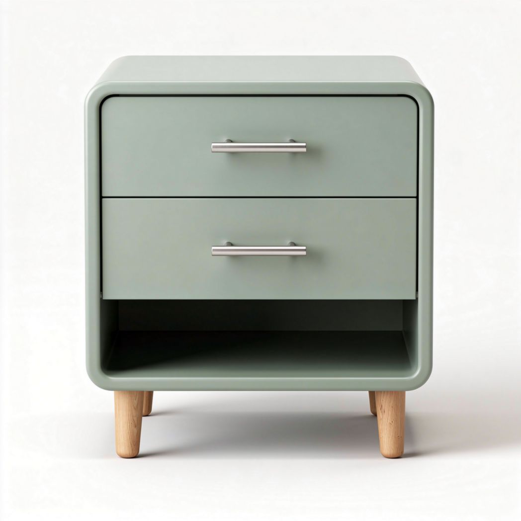 Green nightstand with two drawers and wooden legs 45 x 40 x 50cm