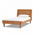 Wooden single bed frame with slatted headboard and natural finish 200 x 100 x 30cm
