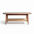 Wooden coffee table with rattan shelf and rounded edges 120 x 60 x 45cm