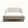 Upholstered bed frame with wooden legs in beige and gray fabric 200 x 150 x 100cm