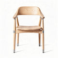 Wooden accent chair for living room with natural finish and armrests