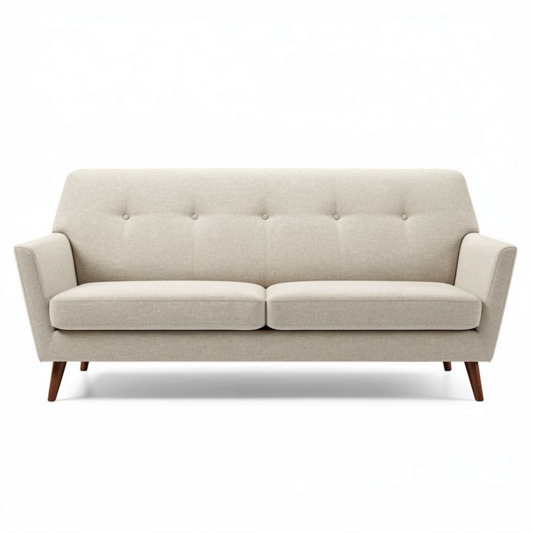 Two-seat fabric sofa with wooden legs in beige color 200 x 90 x 85cm