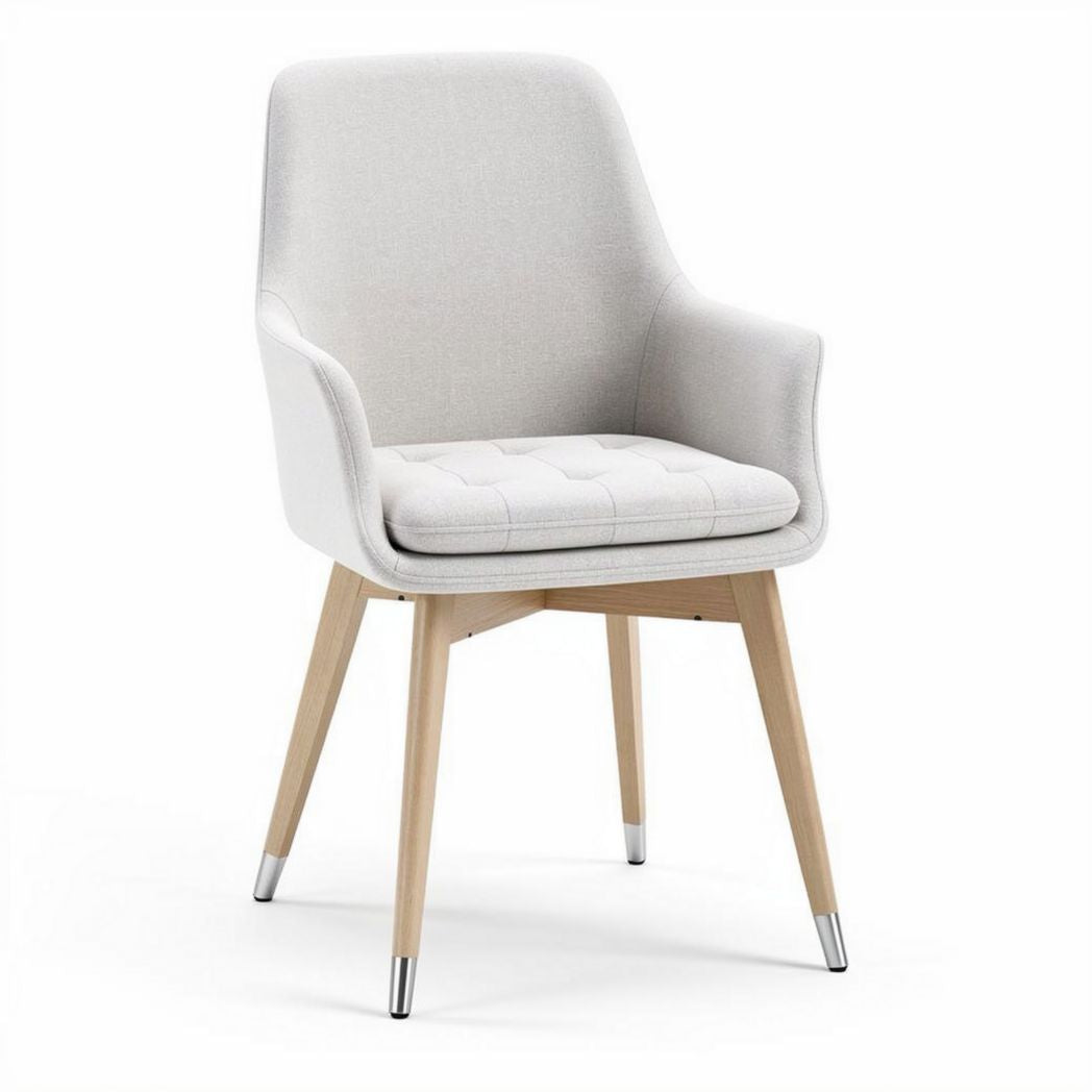 Fabric upholstered dining chair with wooden legs in light gray 55 x 60 x 80cm