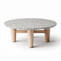 Round terrazzo coffee table with natural wood legs 70 x 70 x 30cm